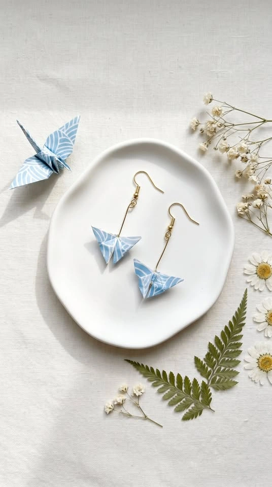 Handmade Japanese Paper Butterfly Earrings | Lightweight - photo 3