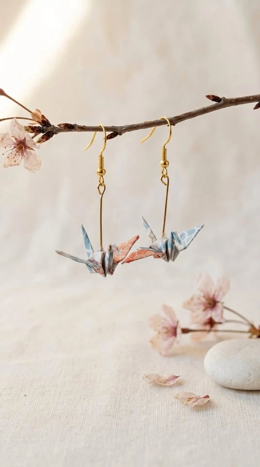Handmade Origami Crane Earrings | Japanese Chiyogami Paper