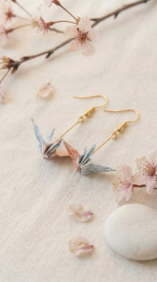 Handmade Origami Crane Earrings | Japanese Chiyogami Paper - photo 2