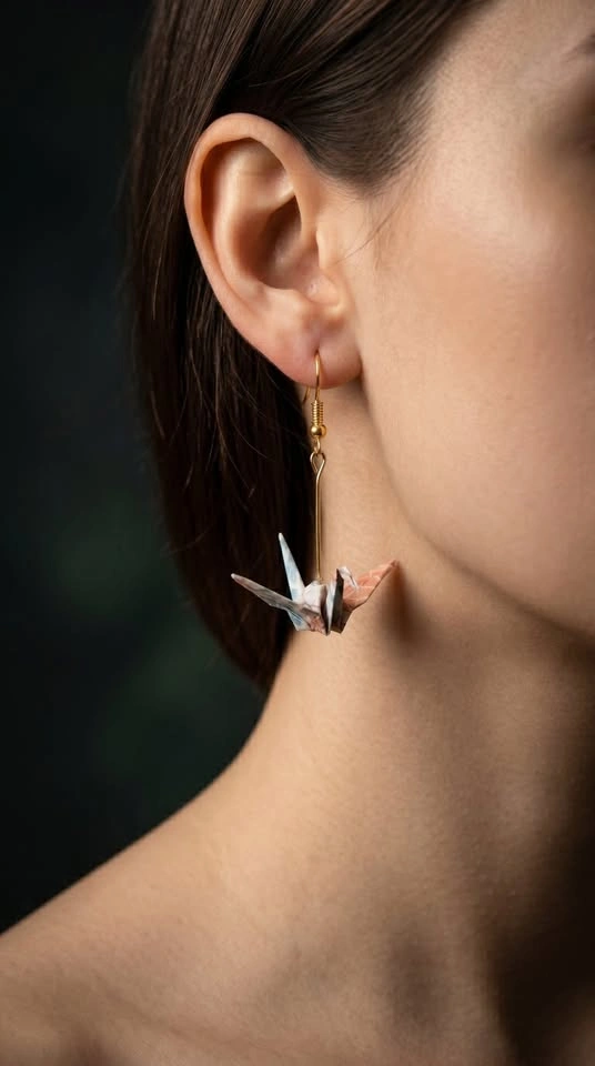 Handmade Origami Crane Earrings | Japanese Chiyogami Paper - photo 4
