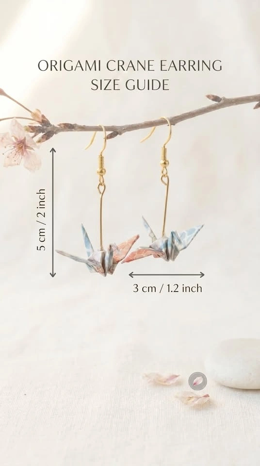 Handmade Origami Crane Earrings | Japanese Chiyogami Paper - photo 5