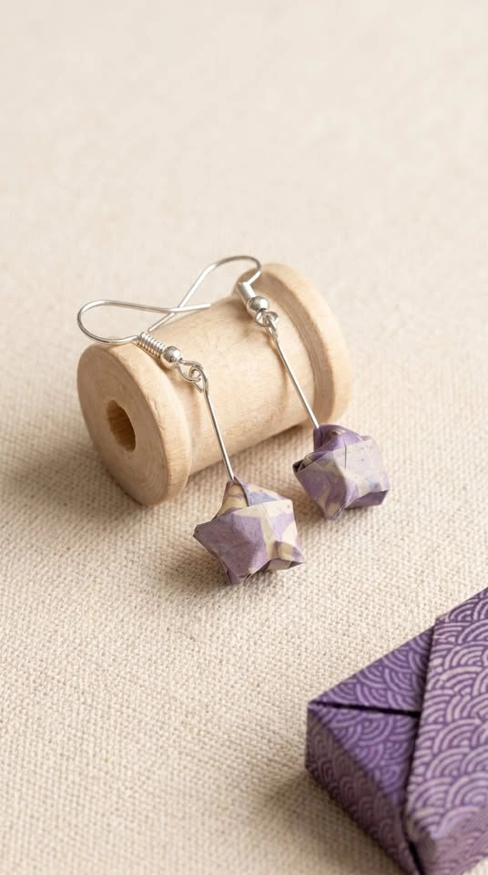 Handmade Origami Star Earrings | Japanese Paper - photo 4