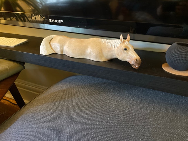 One-of-a-Kind Clay Swimming Horse Sculpture