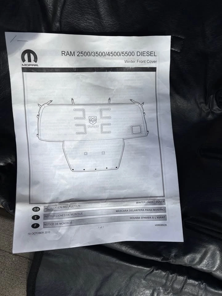 NEW OEM Mopar RAM 2500/3500/4500/5500 Diesel Winter Front - photo 2