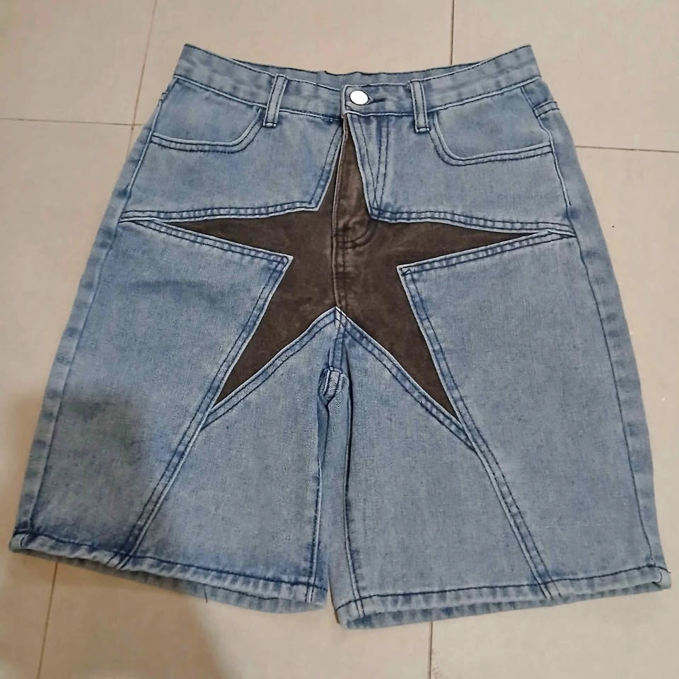 ⚽ Light Wash Denim Shorts with Star Detail