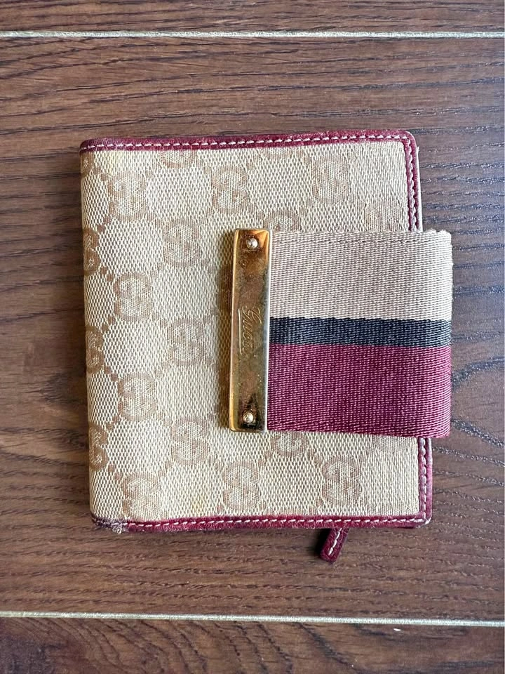 Gucci GG Monogram Wallet – Burgundy Leather & Canvas