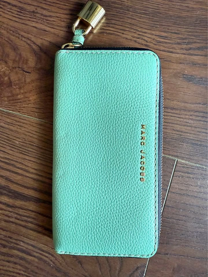 Marc Jacobs Teal Leather Wallet with Gold Accents