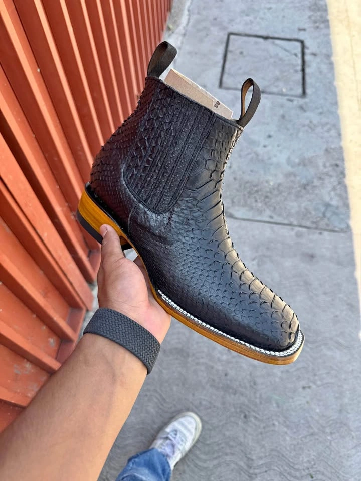 Men’s Black Python Leather Exotic Chelsea Boots