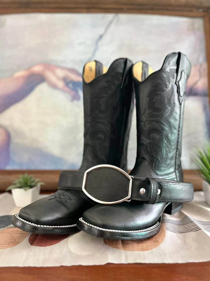 Men’s Black Leather Boot & Belt Combo