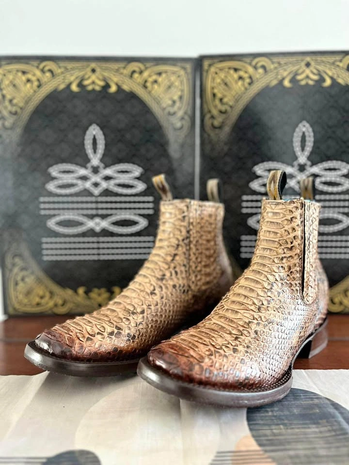 Premium Genuine Python Skin Chelsea Boots - Luxury Western Style