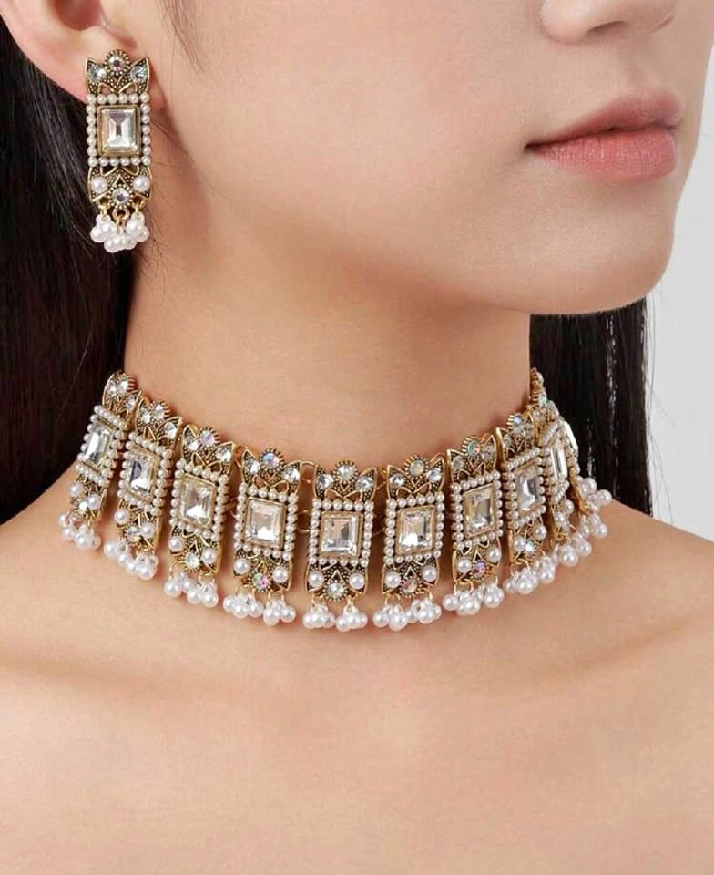 Ethnic Gold-Tone Choker Necklace and Earring Set