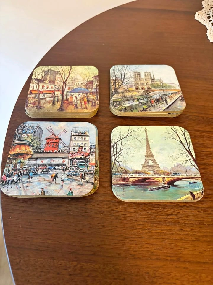 Set of 12 Vintage Paris Scene Coasters