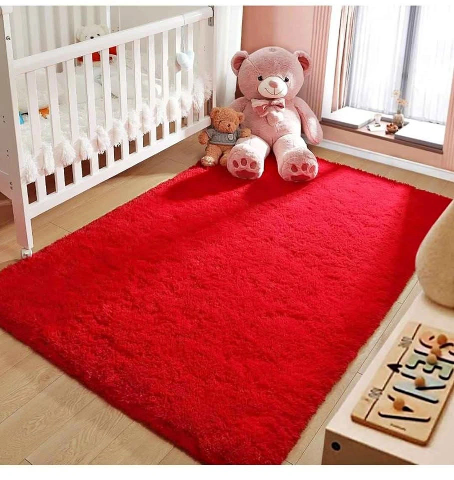 NEW Fluffy Red Area Rug 5.3x7.5 Ft