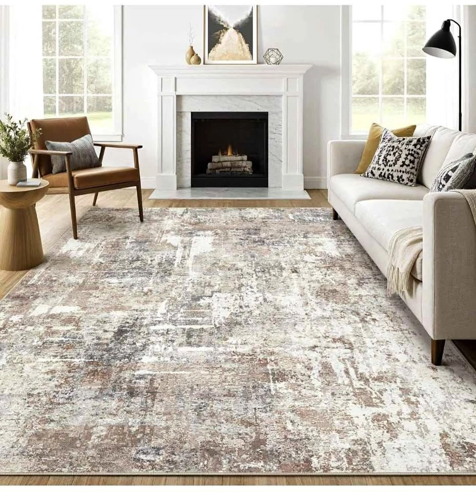 9x12 Washable Abstract Modern Area Rug - Brown Grey