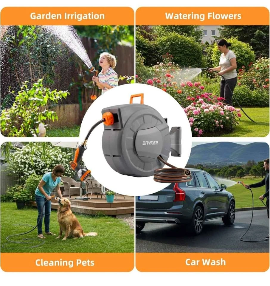 Retractable Garden Hose Reel 1/2 inch x 65 ft Wall Mounted - photo 2