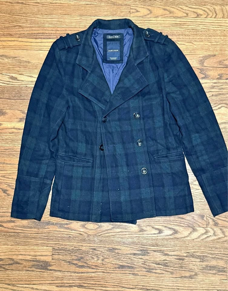 Zara rare black watch tartan pea coat M