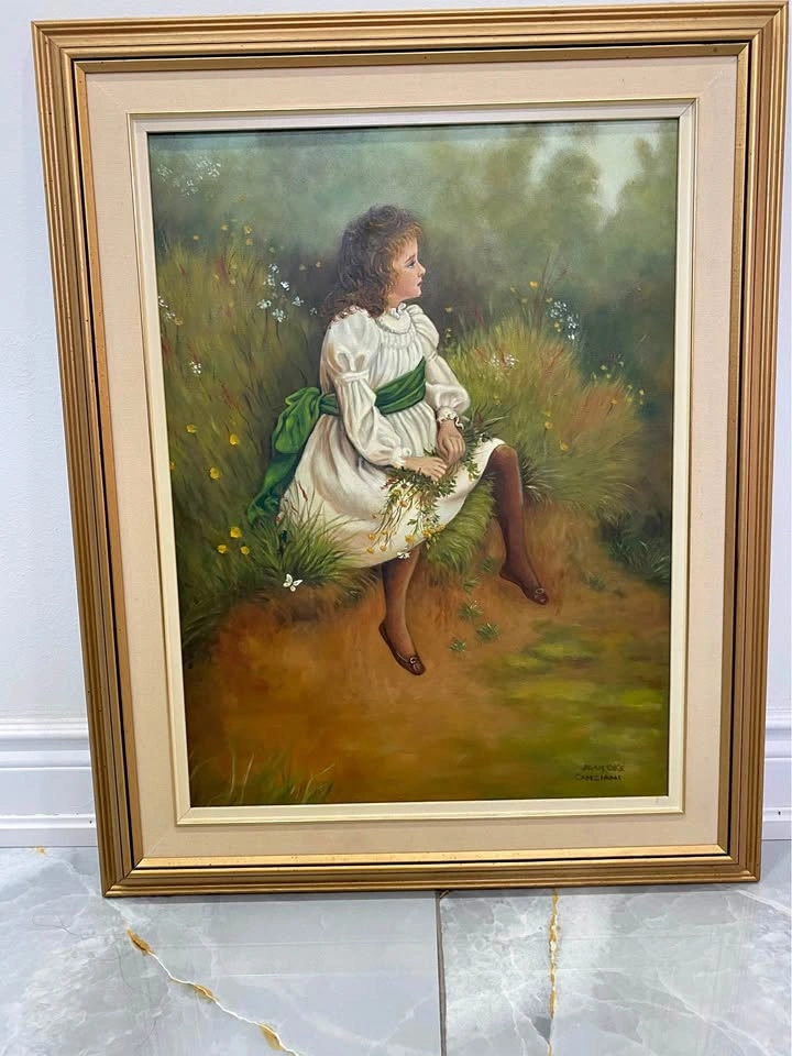 Vintage Oil Painting Girl in Field Jean Oke Canziani