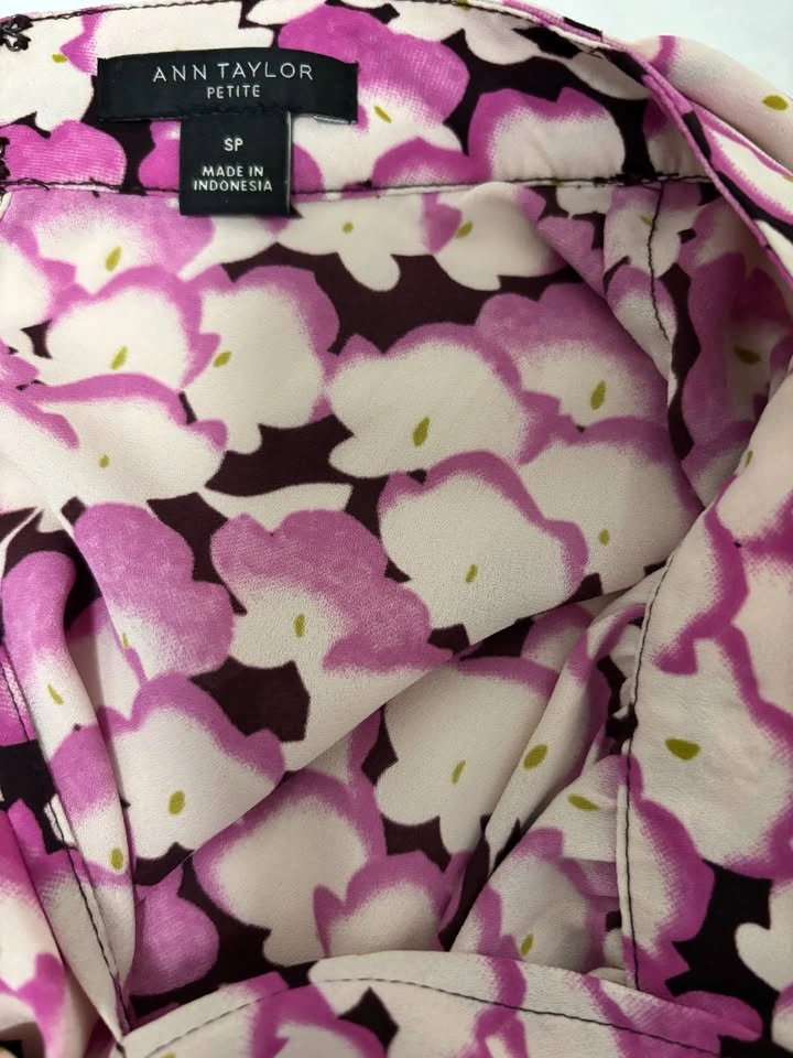 Ann Taylor Blouse SP Small Petite Floral Tie Front Top ⚽️ - photo 4