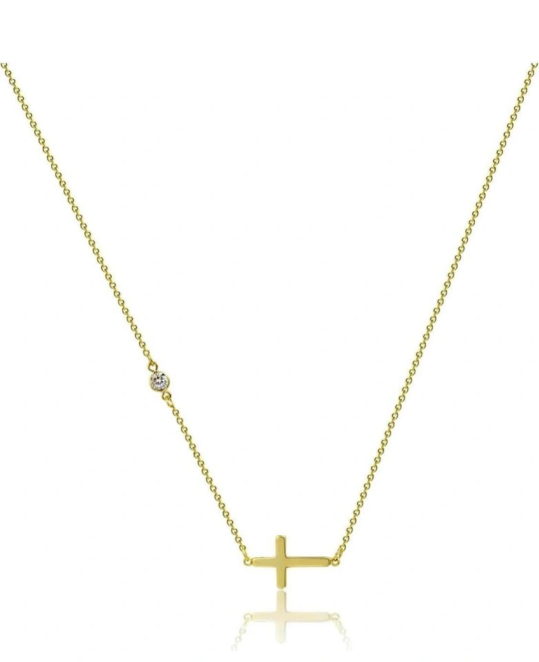 ✨ Sideways Cross CZ Necklace — Dainty Gold Edition