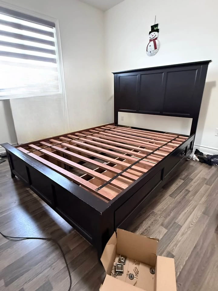 Queen Size Solid Wood Bed Frame – Dark Brown – Good Condition - photo 2