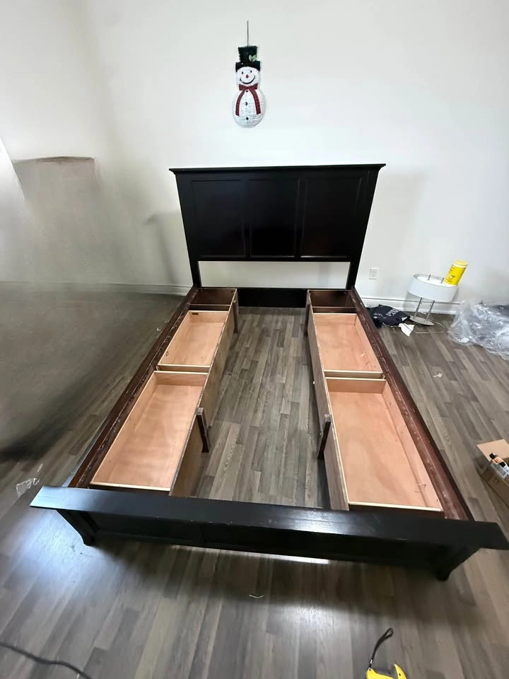 Queen Size Solid Wood Bed Frame – Dark Brown – Good Condition - photo 3