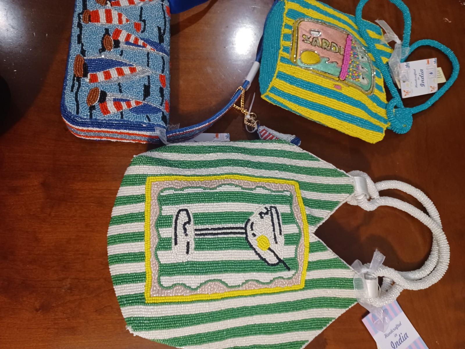 3 Bag Lot Handcrafted Made In India Sardines Boats Beaded Bag - photo 3