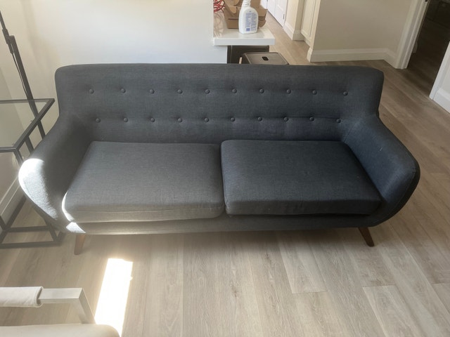 mid century modern sofa dark grey structure