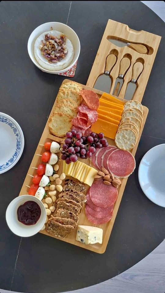 Organic Bamboo Charcuterie Board with Cheese Knife Set