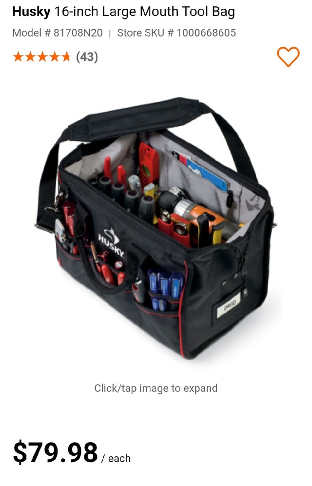 Husky 16-inch Large Mouth Tool Bag