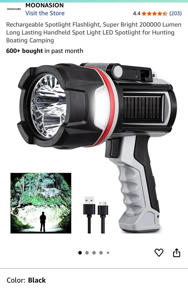 Rechargeable Spotlight Flashlight, Super Bright 200000 Lumen thumbnail