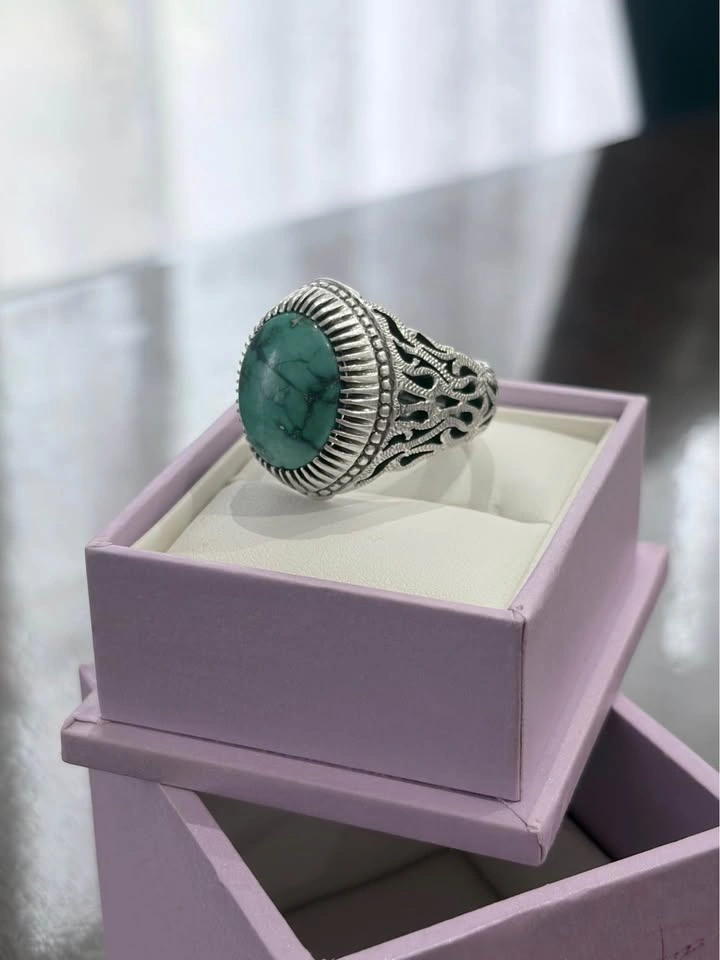 Turquoise silver ring men - photo 2
