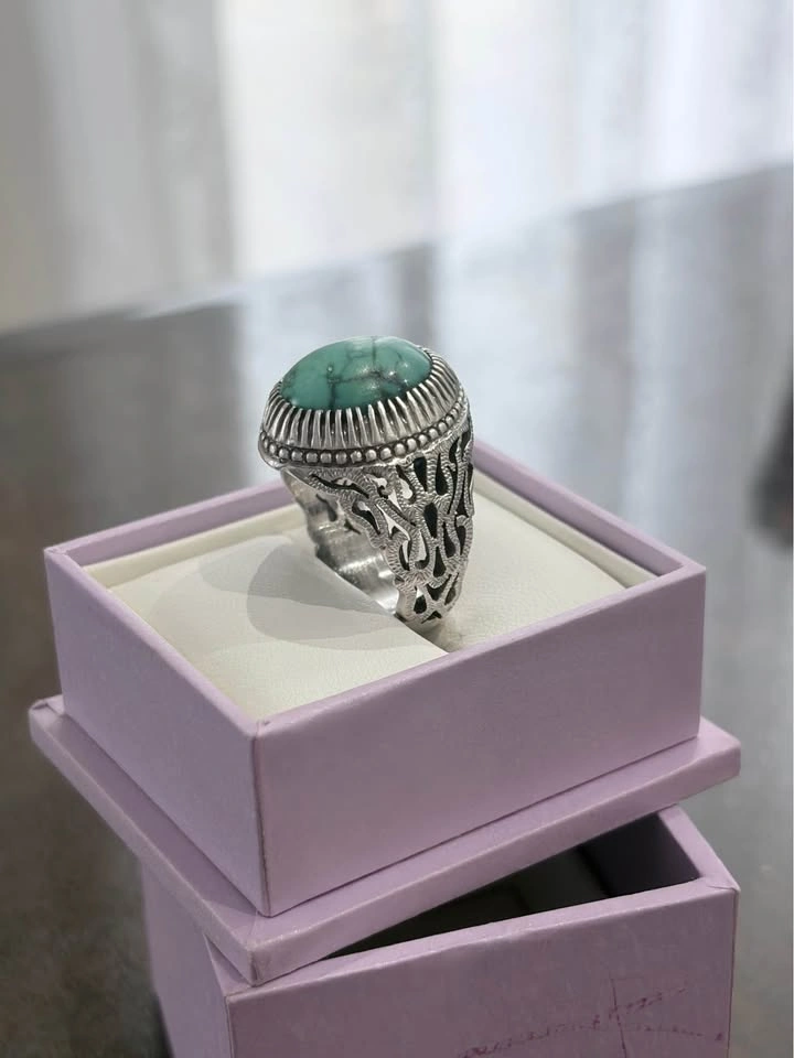 Turquoise silver ring men - photo 3