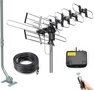 Outdoor Digital Amplified HDTV Antenna, 360° Rotating, Remote