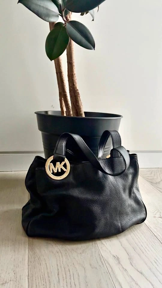 Michael Kors Black Leather Tote – Classic MK Medallion
