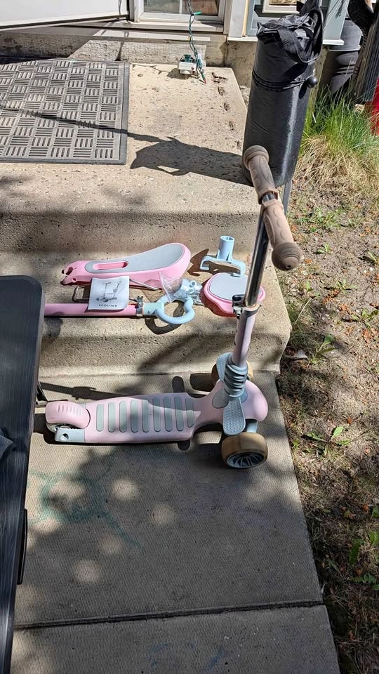 Pink 3-Wheel Kick Scooter with Seat Attachment