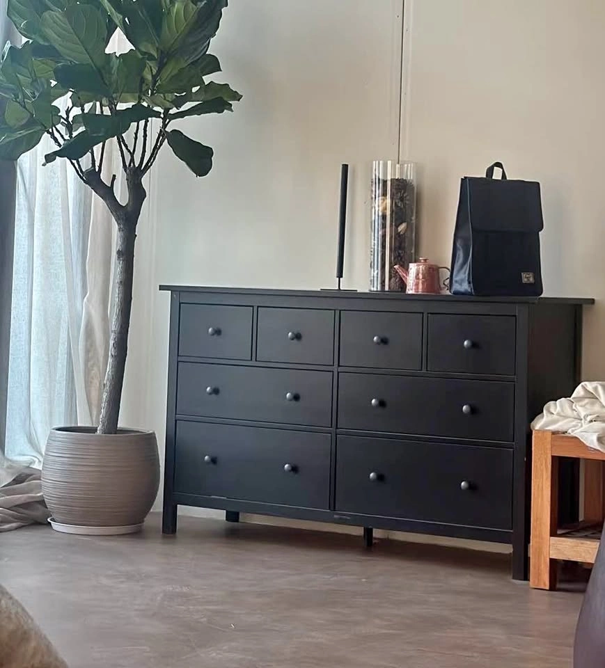 Solid Wood HEMNES 8-Drawer Dresser - Black-Brown