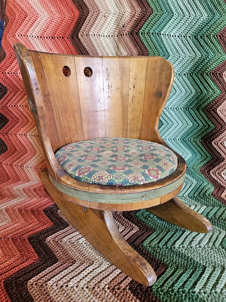Vintage Wooden Barrel Toddler or Doll Rocking Chair