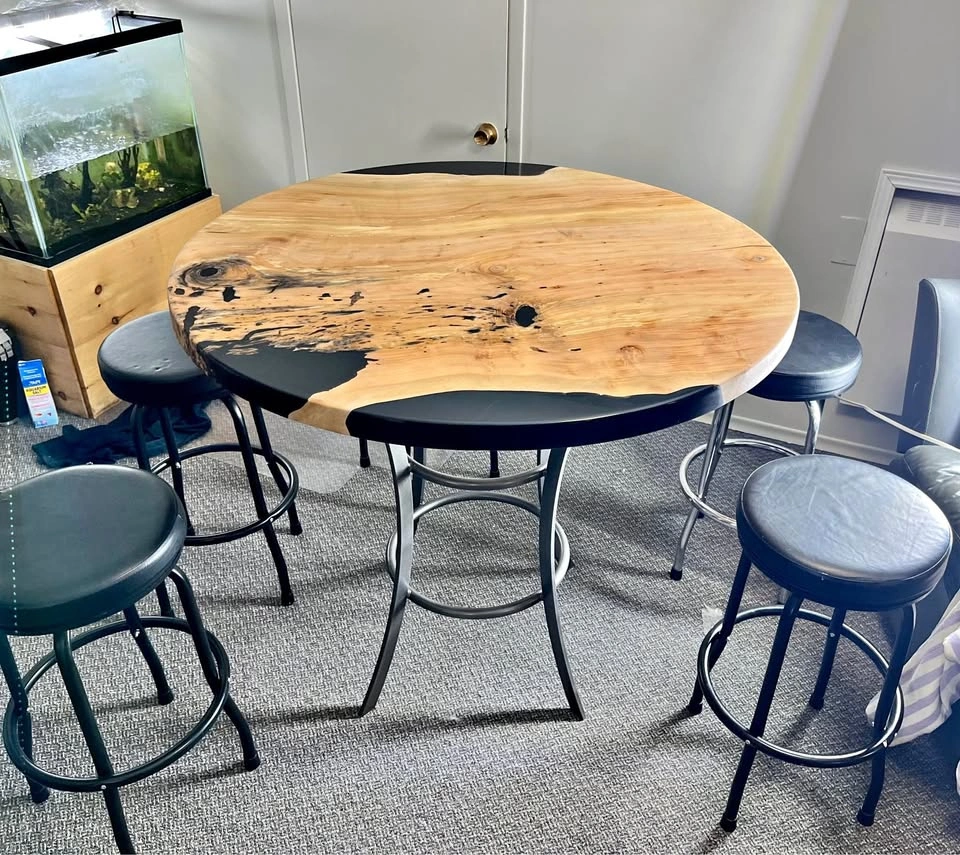 46” Round Solid Willow & Black Epoxy Table