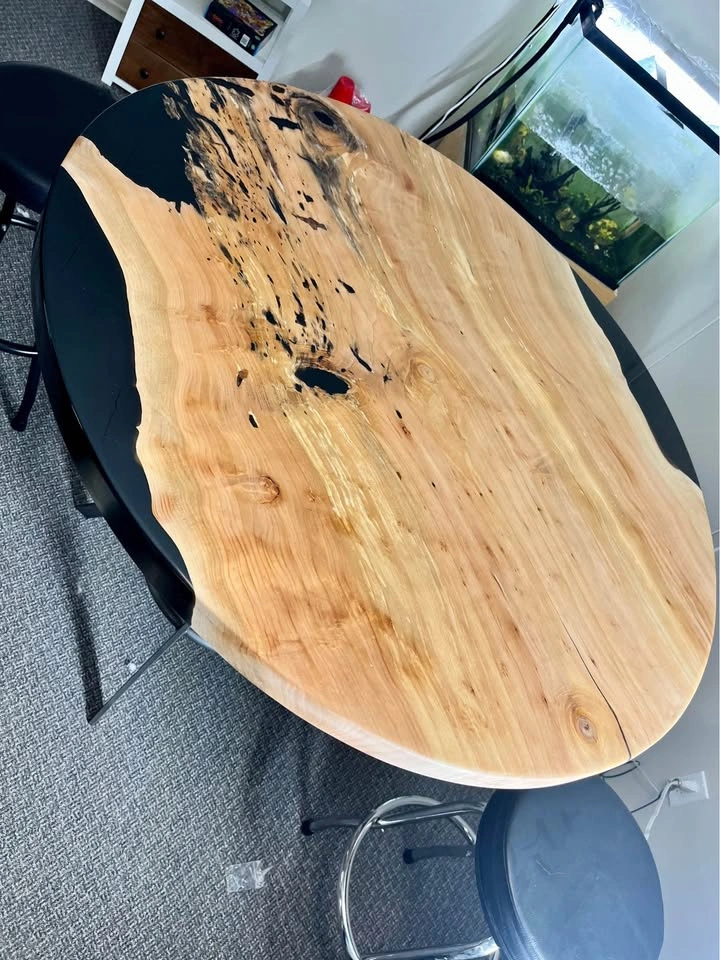 46” Round Solid Willow & Black Epoxy Table - photo 2