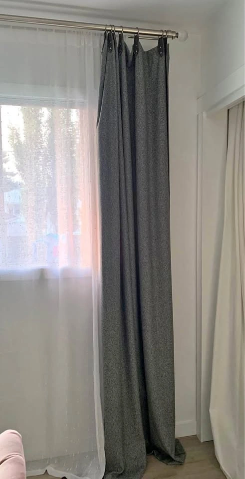 Blackout dark grey curtains with faux leather straps - 94” long
