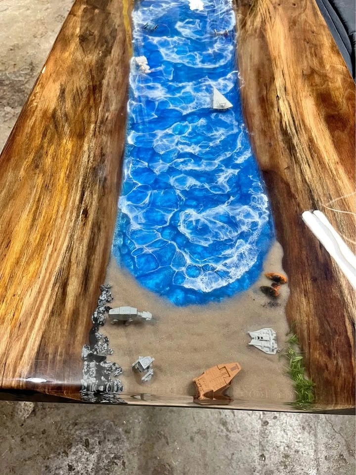 Custom Live Edge Wood & Epoxy Inlay Tables, Shelving & More