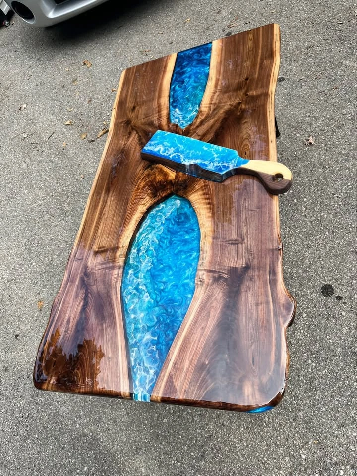 Custom Live Edge Wood & Epoxy Inlay Tables, Shelving & More - photo 4