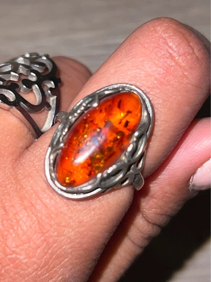 Silver ring set with amber - photo 2