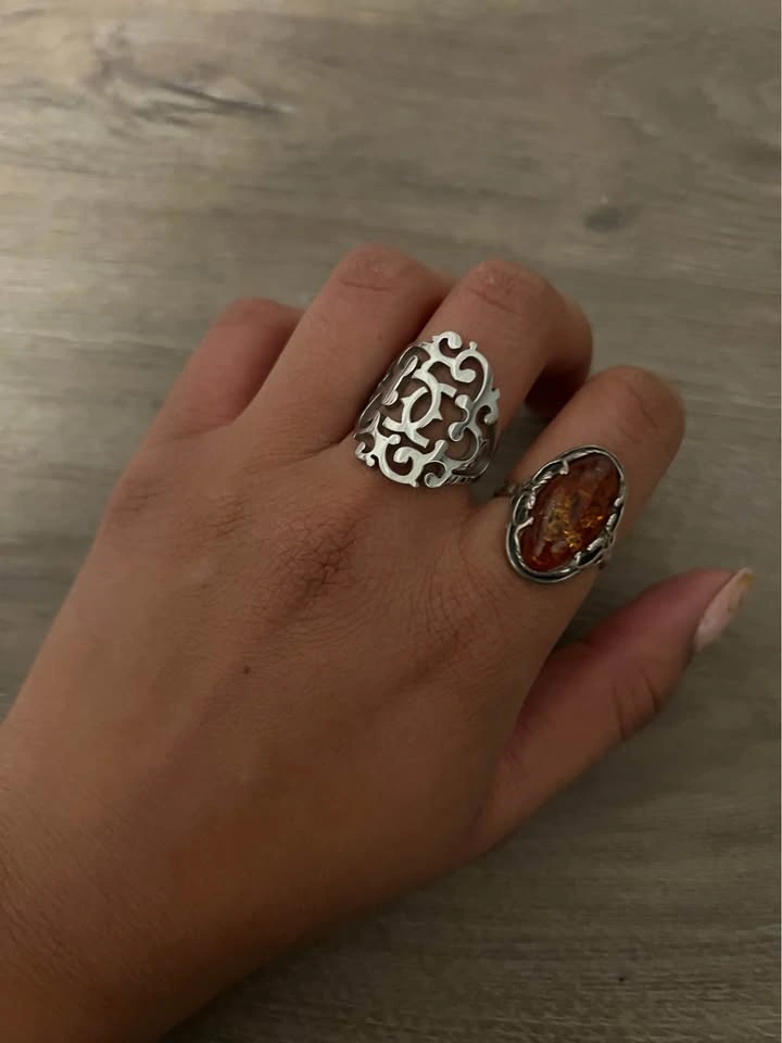 Silver ring set with amber - photo 5