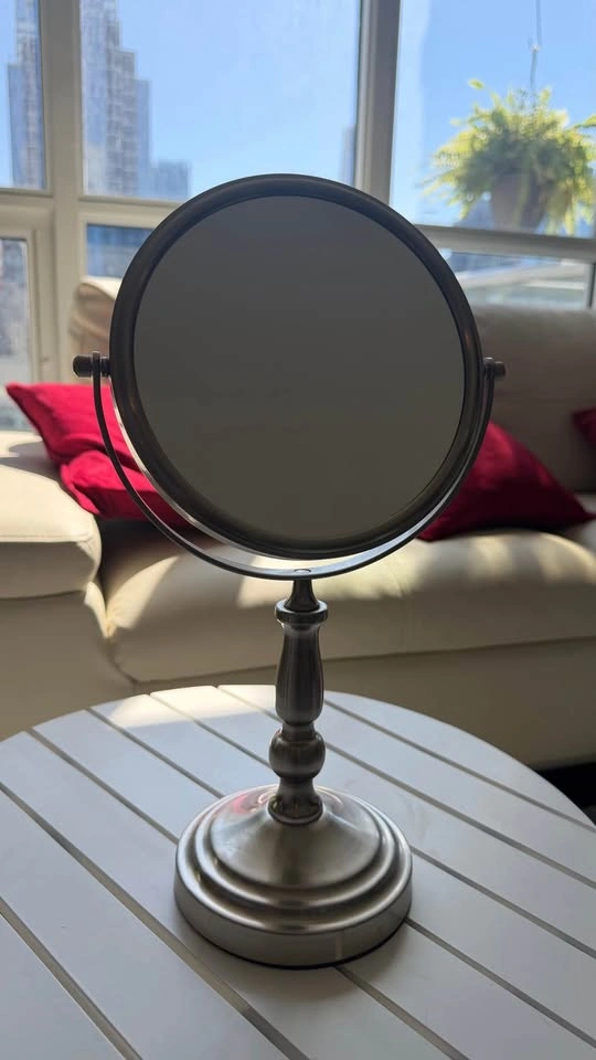 Double-Sided Pedestal Vanity Mirror – Brushed Nickel - photo 2