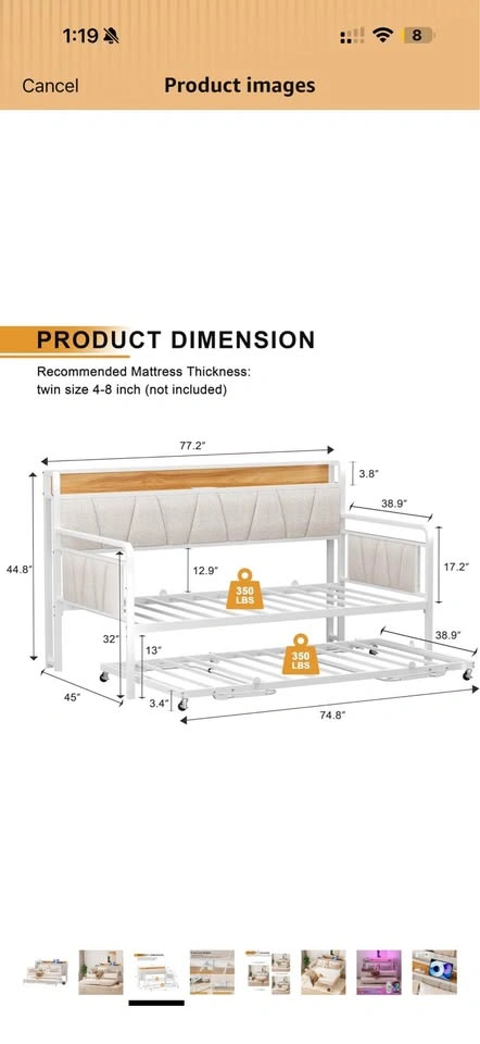 NEW Twin Daybed in BOX - with Trundle and Headboard – White - photo 5