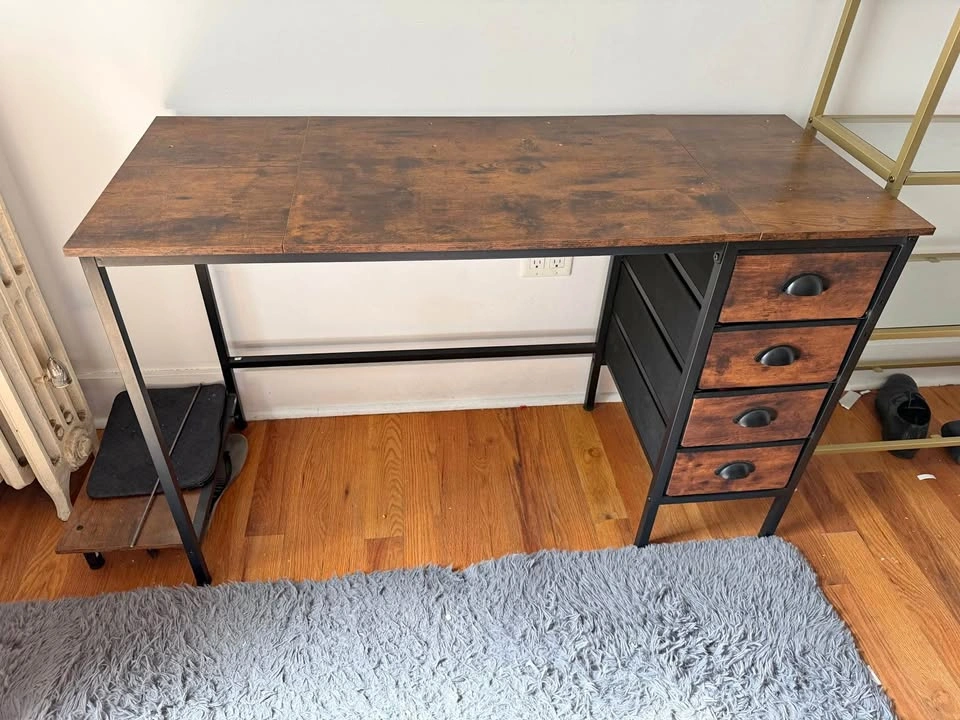 Rustic Industrial Computer Desk with 4 Drawers
