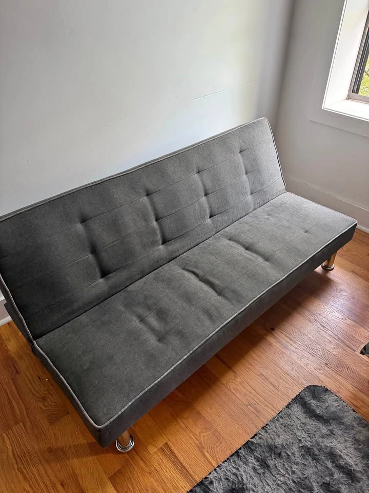 Modern Gray Futon Sofa Bed – Converts to Full Bed