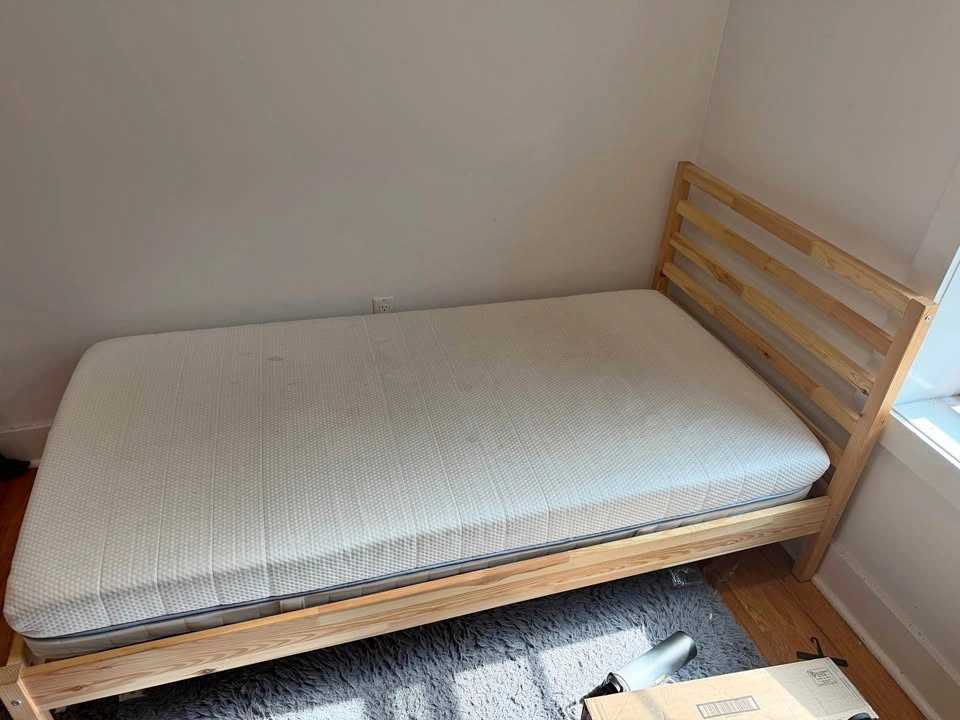 IKEA TARVA Twin Bed Frame + IKEA ABROTTEN Firm Mattress