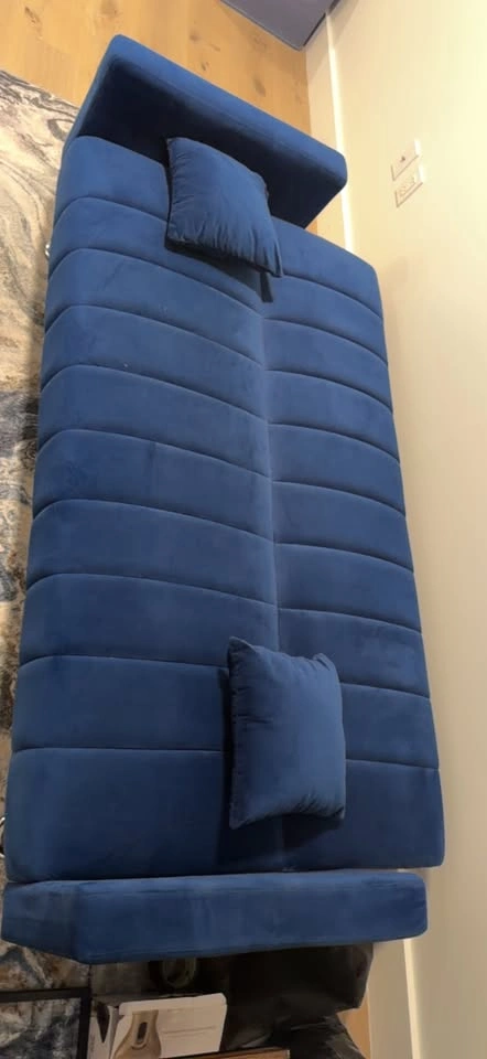 Blue Velvet Ribbed Sectional Sofa - photo 2